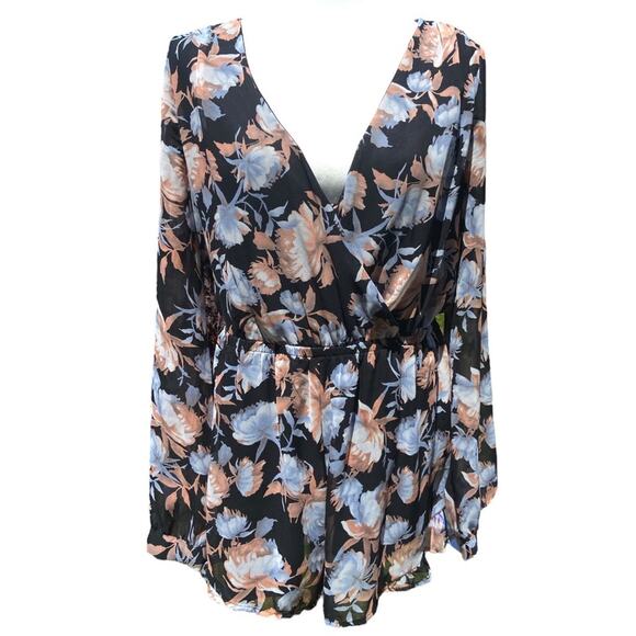 ASTR Romper Floral Black Pink Blue Large - Picture 1 of 7
